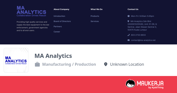 MA Analytics Company Overview & Details - Maukerja